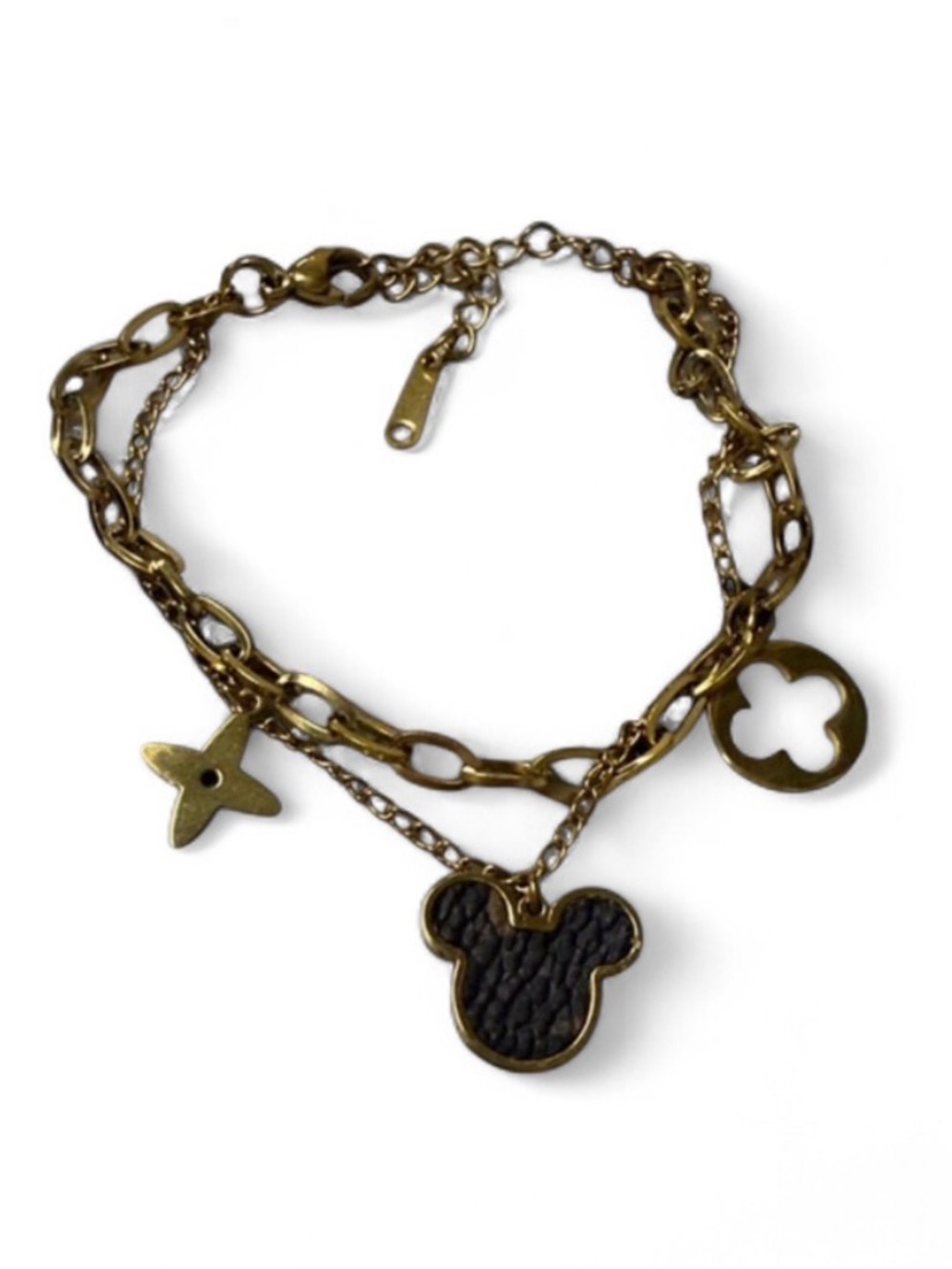 Gold-Tone Charm Bracelet with Black Leatherette Mouse Charm